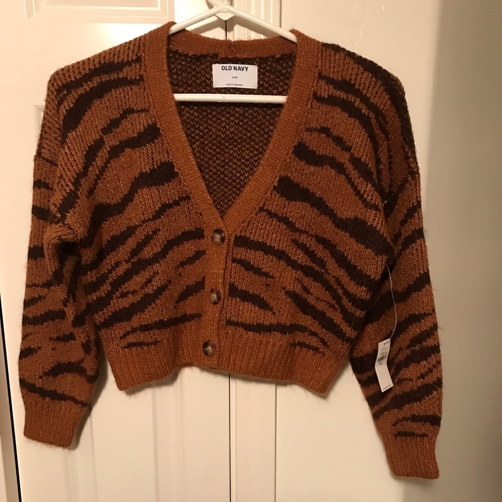 NWT Old Navy (8) Girls cropped tiger pattern cardigan